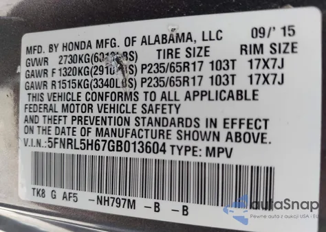 2016 Honda Odyssey Ex-L из США, поврежденный, VIN 5FNRL5H67GB013604